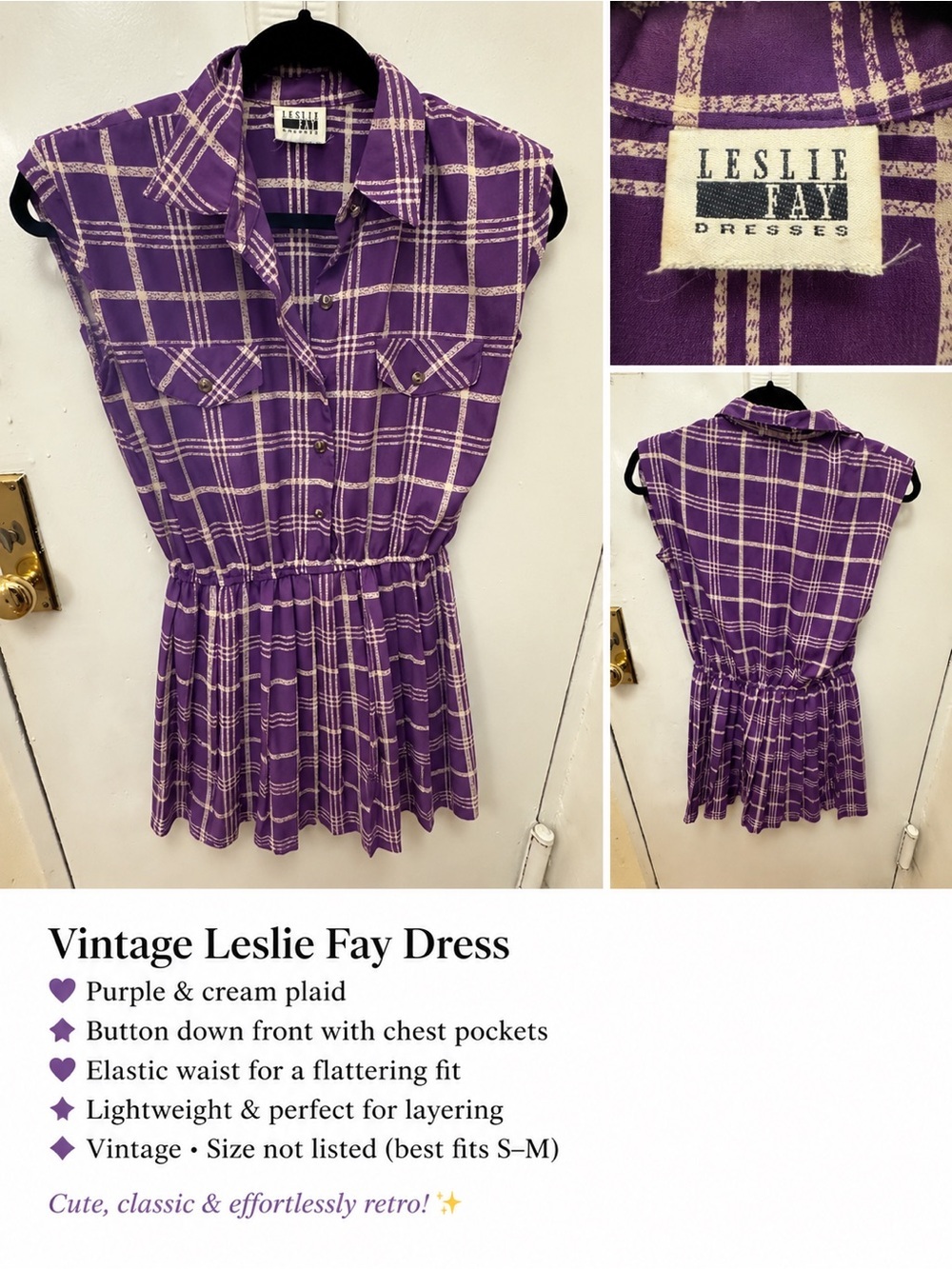 Leslie Fay Purple & Cream Plaid Girls' Button-Front Dress